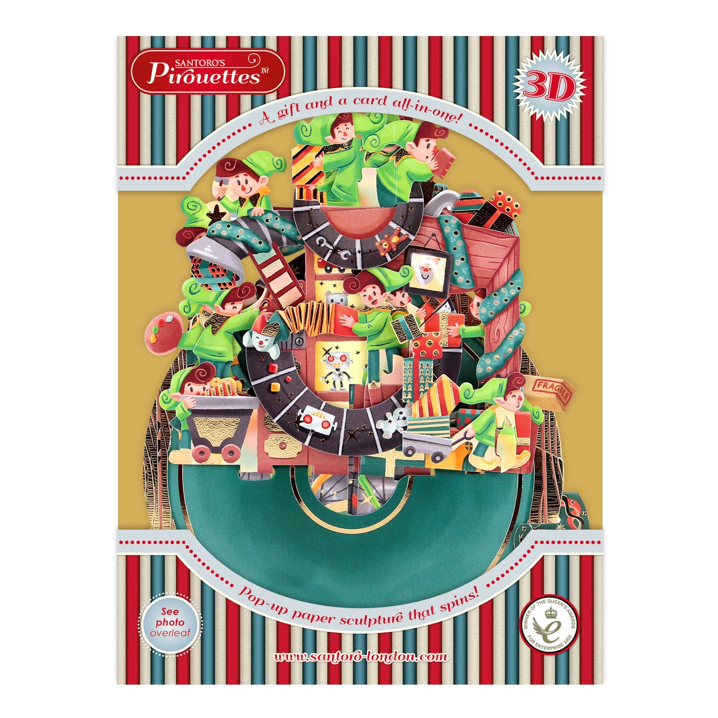 Santa's Workshop  - 3D Pop Up Pirouettes Christmas Card  18 x 17 x 14cm