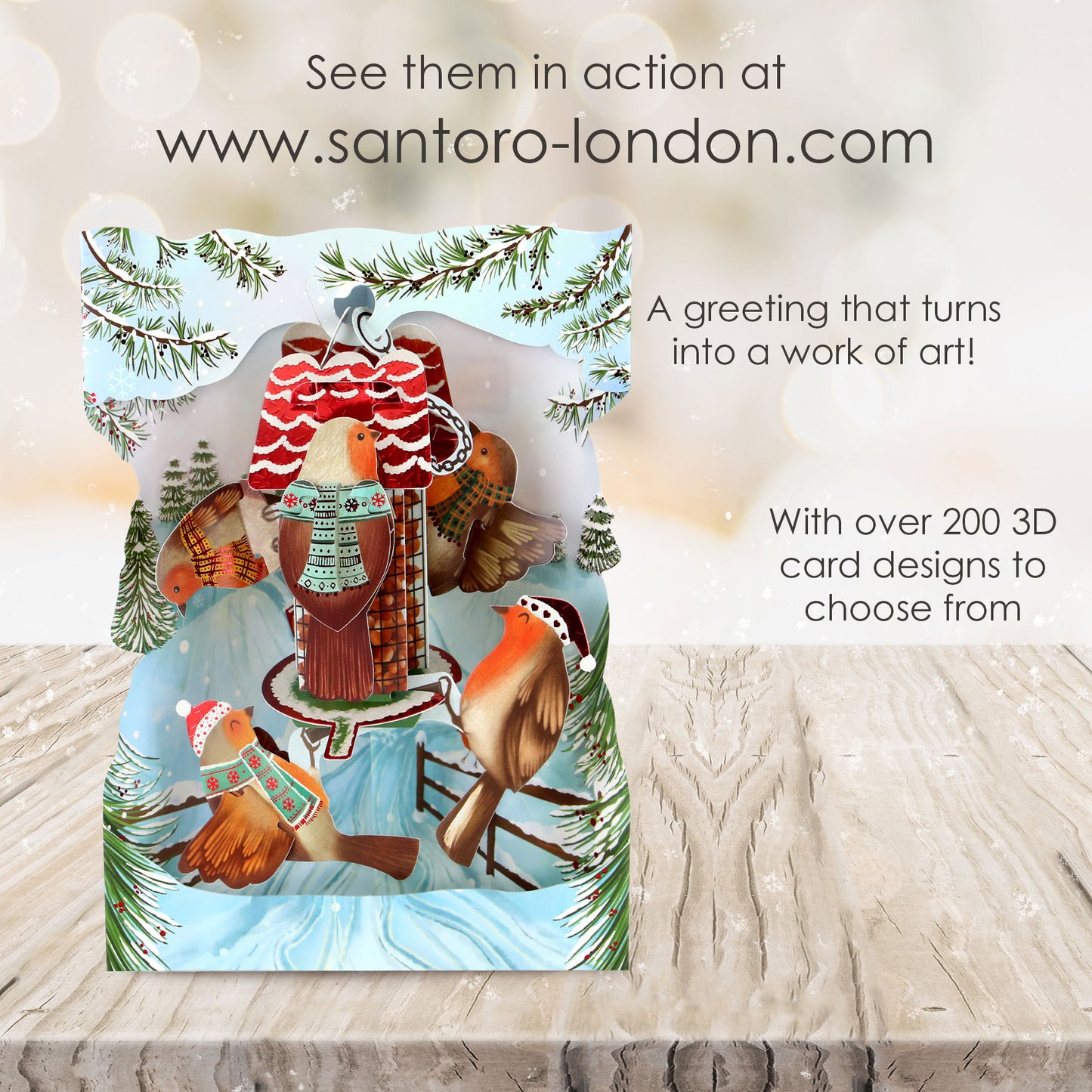 Robins  - 14.5 x 19.5 x 12cm - 3 D  Pop Up Swing Christmas Card Santoro