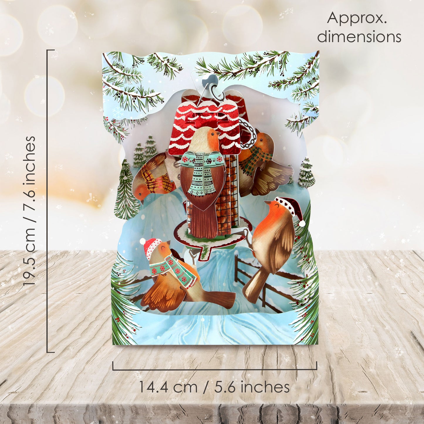 Robins  - 14.5 x 19.5 x 12cm - 3 D  Pop Up Swing Christmas Card Santoro