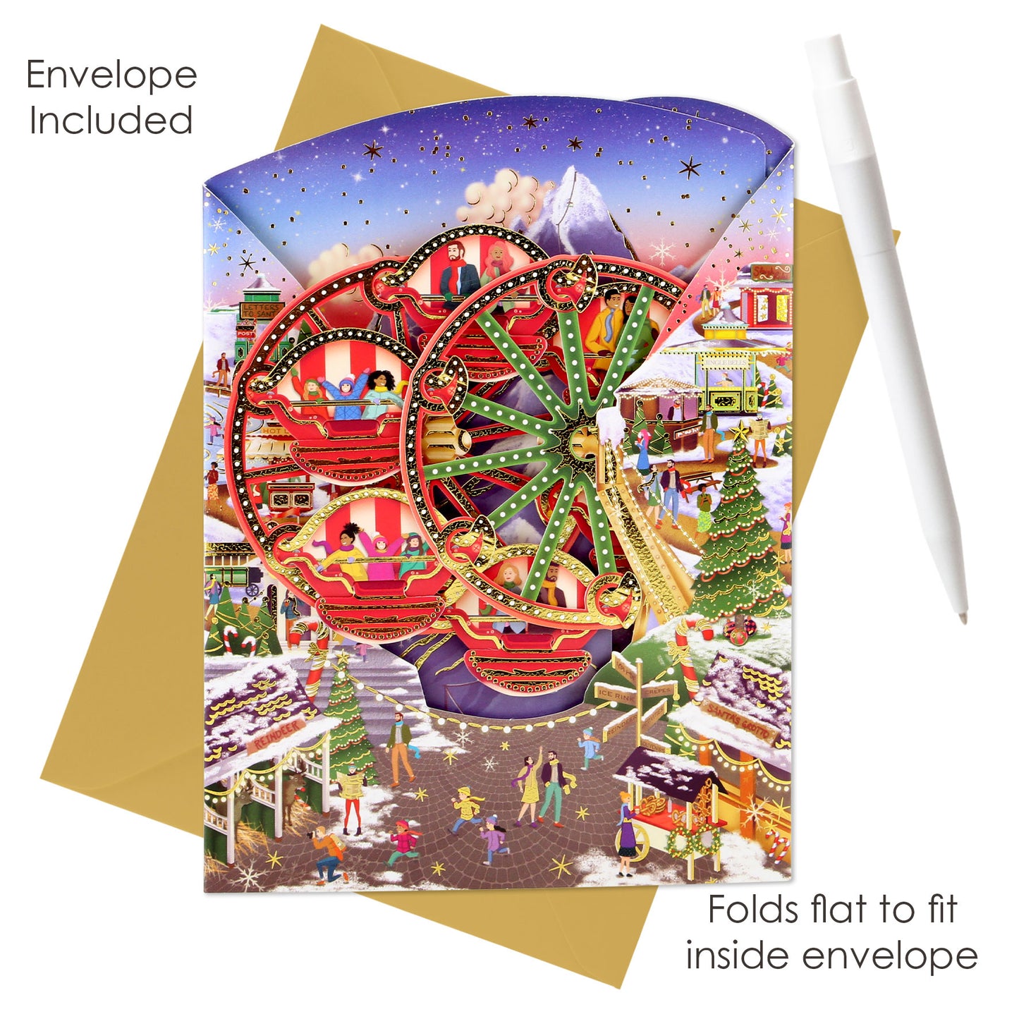 Christmas Market  - 14.5 x 19.5 x 12cm - 3 D Pop Up Swing Christmas Card Santoro