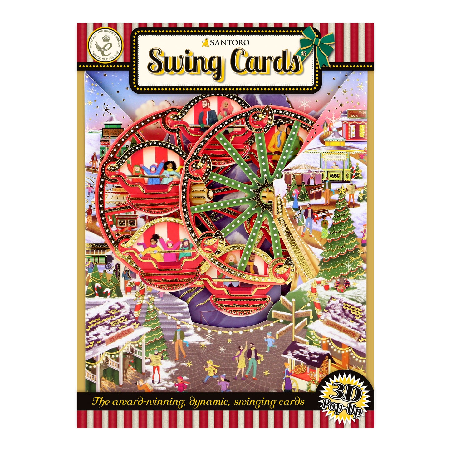 Christmas Market  - 14.5 x 19.5 x 12cm - 3 D Pop Up Swing Christmas Card Santoro