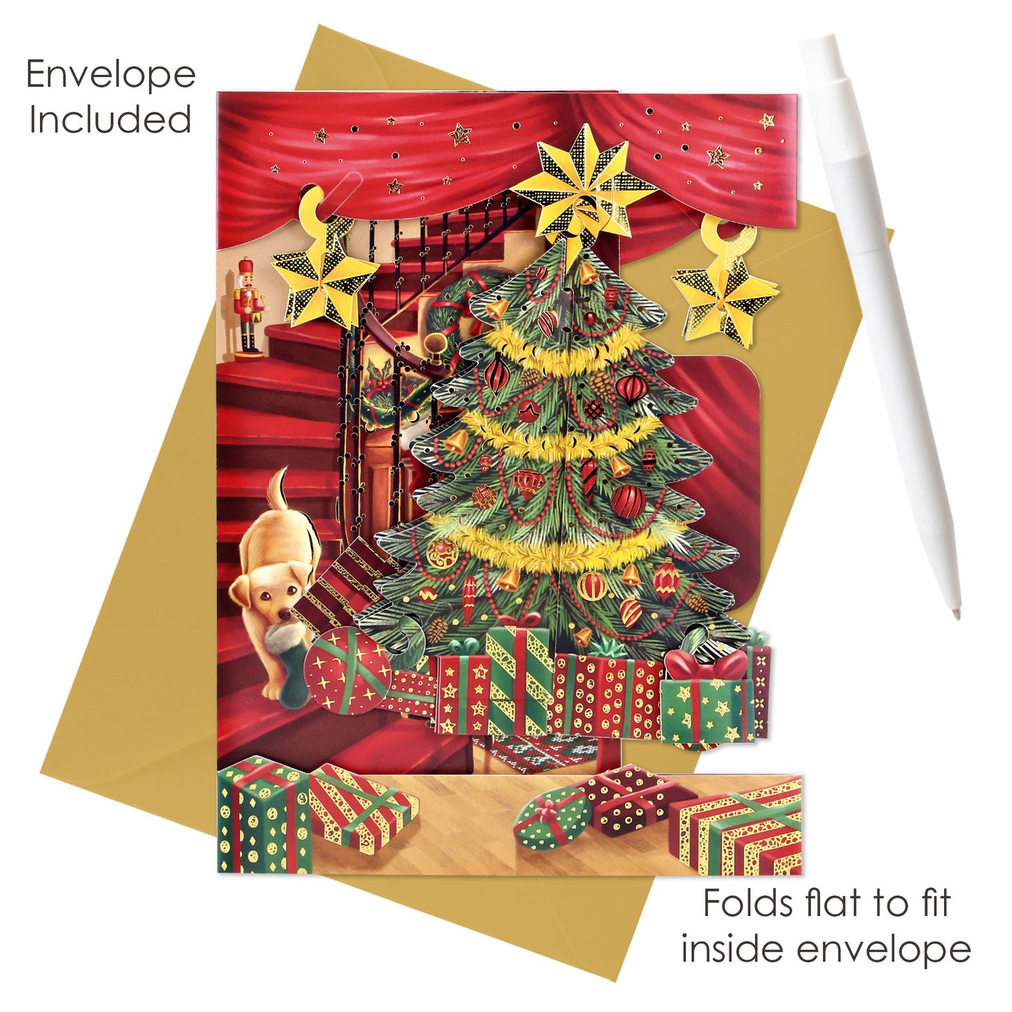 Christmas Tree 14.5 x 19.5 x 12cm - 3 D Pop Up Swing Christmas Card Santoro
