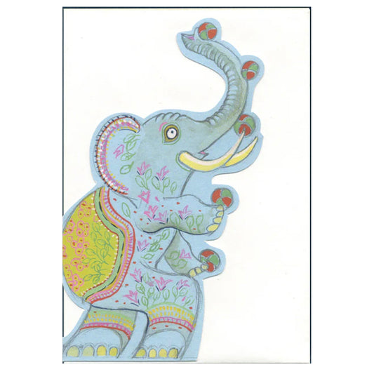 Elephant Juggling Die Cut Greetings Card Daniel Mackie - 5 x 5 inches with envelope