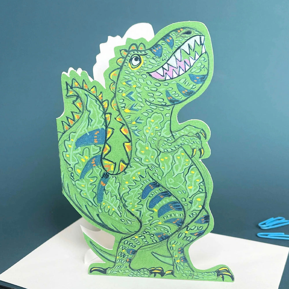 Tyrannosaurus Rex Die Cut Greetings Card Daniel Mackie - 5 x 5 inches with envelope