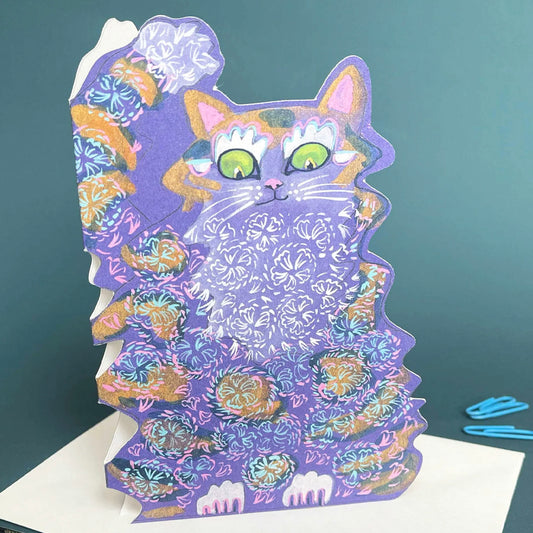 Scruffy Cat Die Cut Greetings Card Daniel Mackie - 5 x 5 inches with envelope