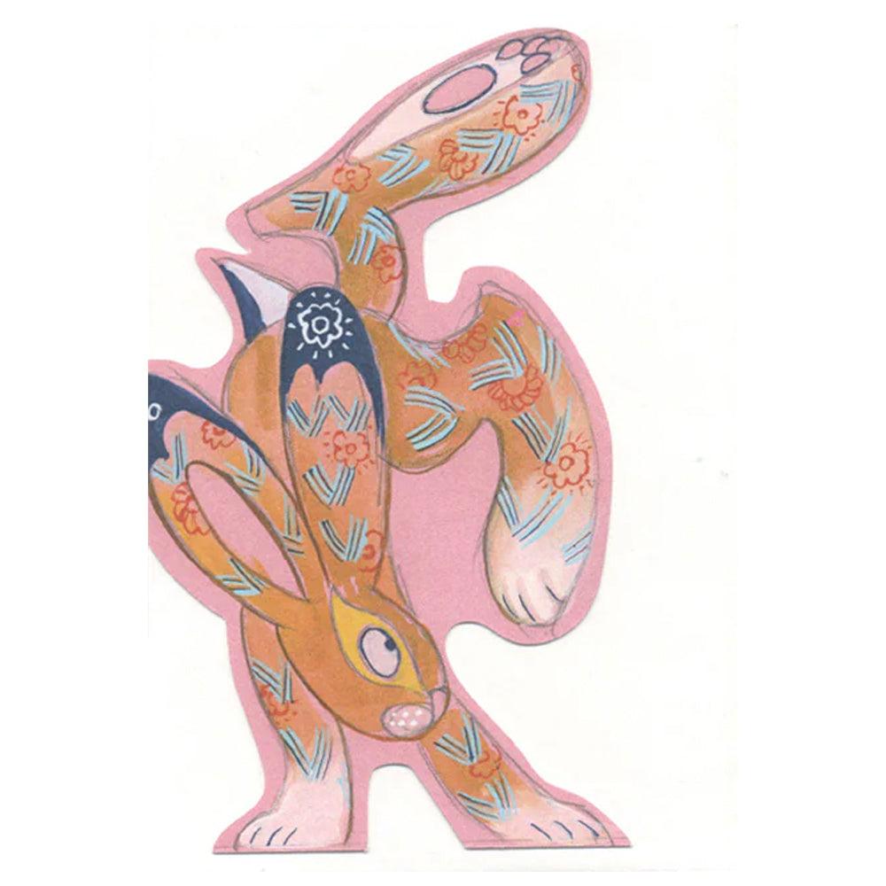 Hare Doing a Hand Stand Die Cut Greetings Card Daniel Mackie - 5 x 5 inches with envelope