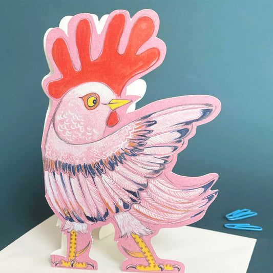Pointing Rooster Die Cut Greetings Card Daniel Mackie - 5 x 5 inches with envelope