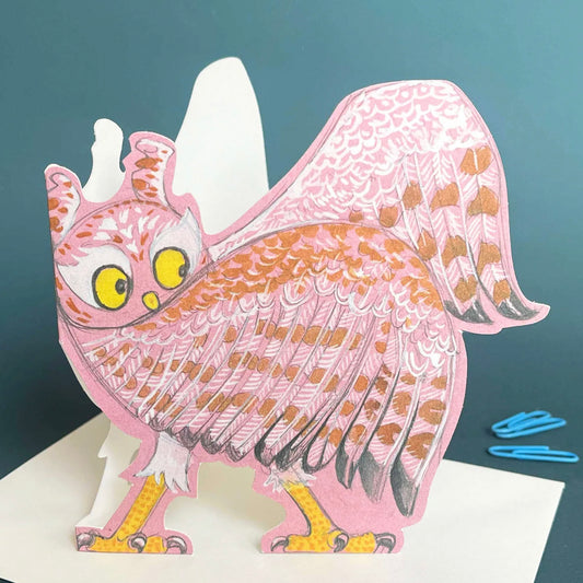 Dancing Owl Die Cut Greetings Card Daniel Mackie - 5 x 5 inches with envelope