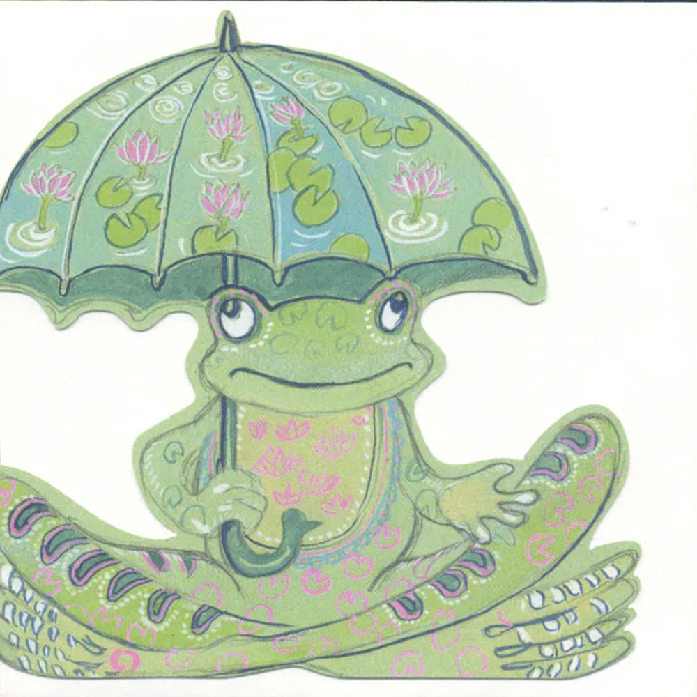 Frog with Umbrella Die Cut Greetings Card Daniel Mackie - 5 x 5 inches with envelope
