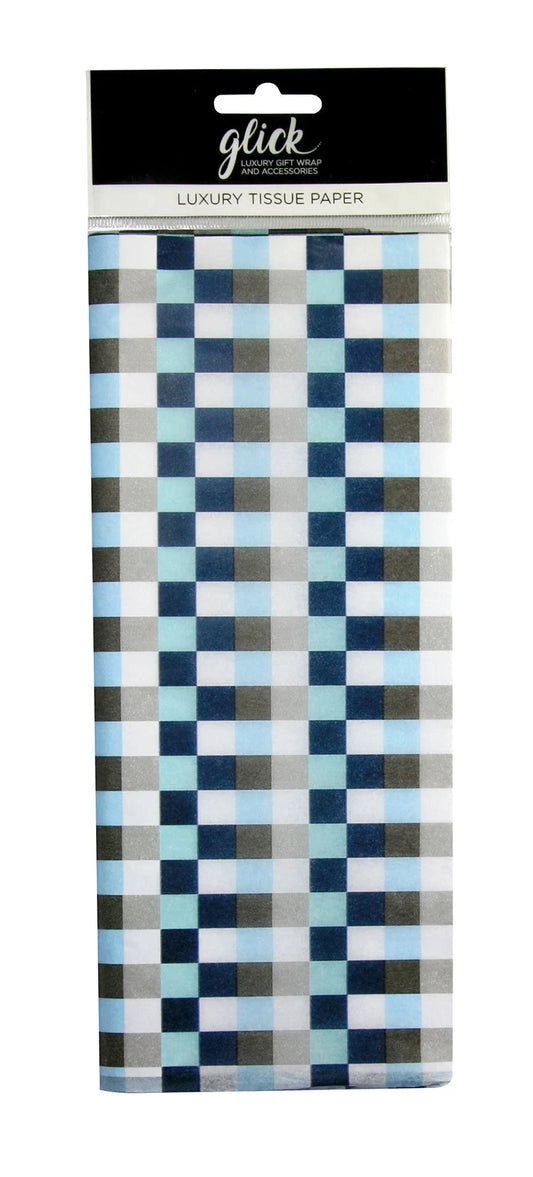 Blue Check Gingham Glick 4 sheets tissue wrapping paper 50 x 75 cm