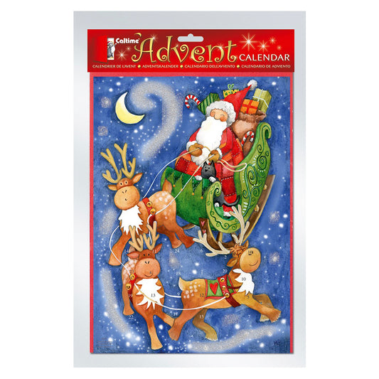 Sleigh & Reindeer with Glitter Caltime Advent Calendar 34 x 24 cm