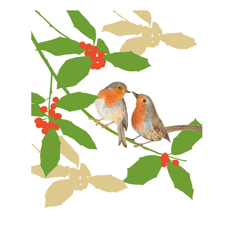 Caspari Christmas Cards Birds and Holly 96mm x 120mm 5 in a pack with envelopes