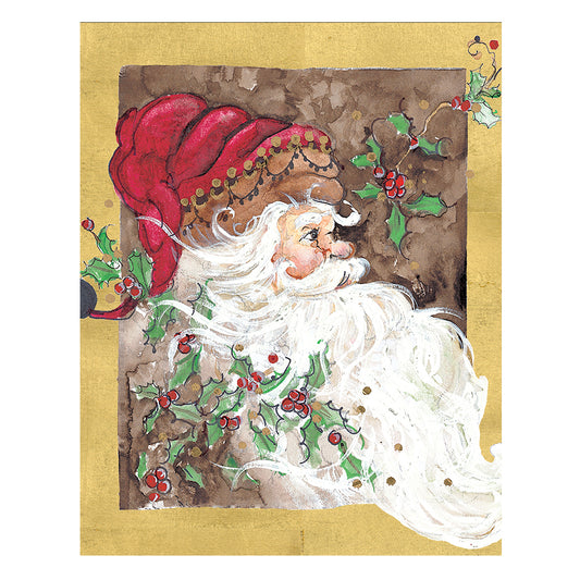 Caspari Christmas Cards Santa and Holly 96mm x 120mm 5 in a pack with envelopes