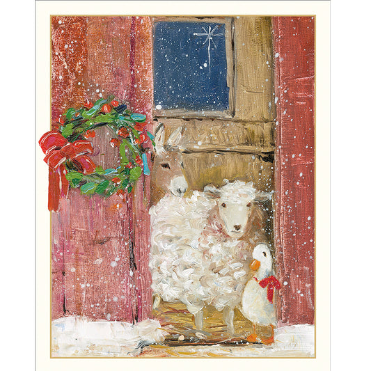 Caspari Christmas Cards Animals in Barn 96mm x 120mm 5 in a pack with envelopes