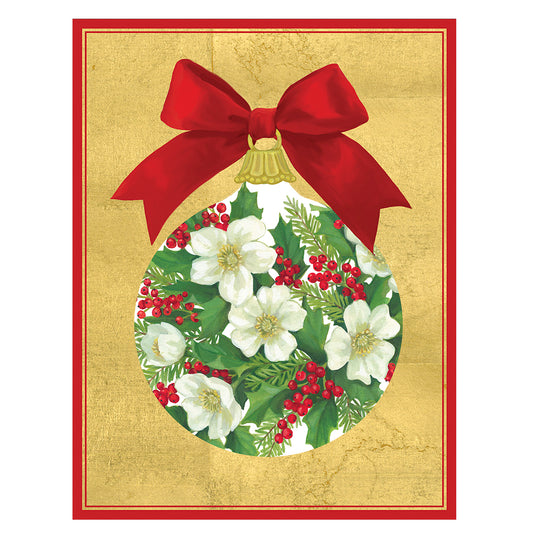 Caspari Christmas Cards Rose and Holly Ornament 118mm x 153mm 5 in a pack with envelopes