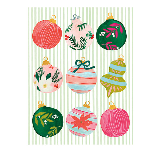 Caspari Christmas Cards Painted Ornaments Baubles 118mm x 153mm 5 in a pack with envelopes