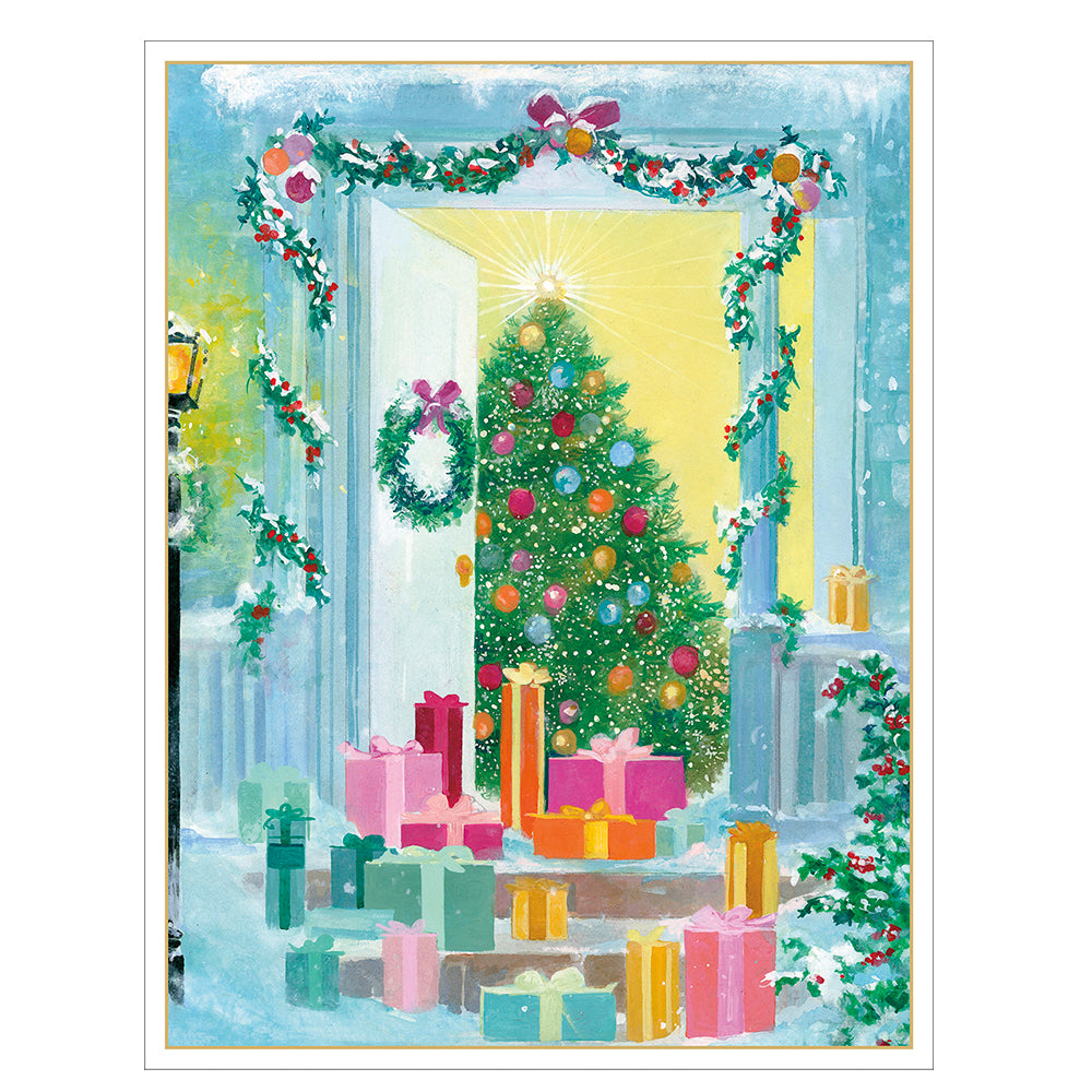 Caspari Christmas Cards Open Door with Gifts 118mm x 153mm 5 in a pack