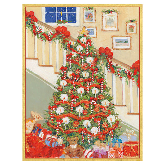 Caspari Christmas Cards Tree and Staircase 118mm x 153mm 5 in a pack with envelopes
