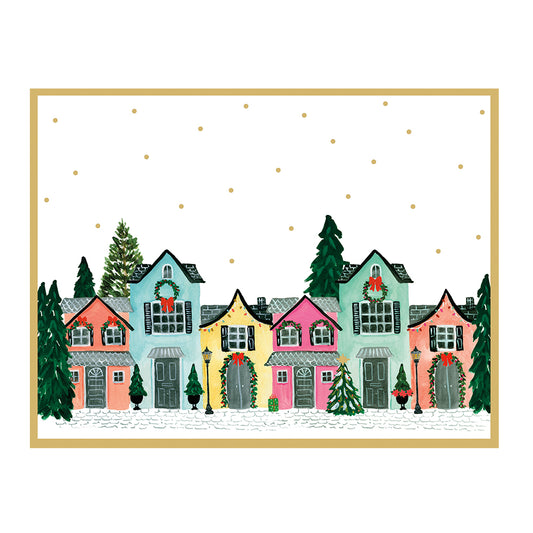 Caspari Christmas Cards Decorated Houses 118mm x 153mm 5 in a pack with envelopes