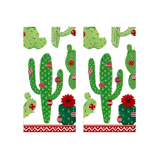 Ivory Merry cactus Christmas Caspari Paper Pocket Tissues - 2 packs of 10 tissues 21 cm square