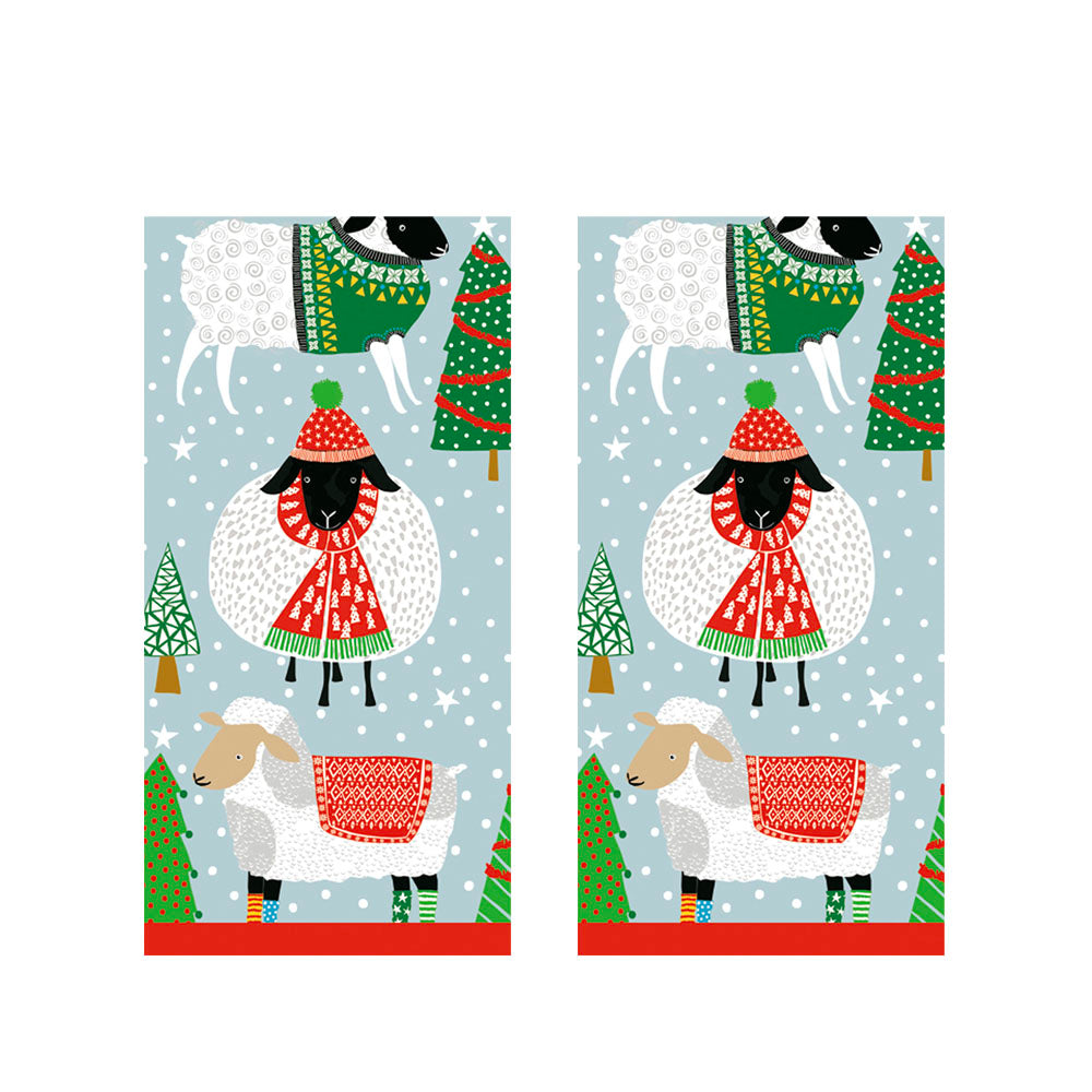 Warm and wooly Sheep Christmas Caspari Paper Pocket Tissues - 2 packs of 10 tissues 21 cm square