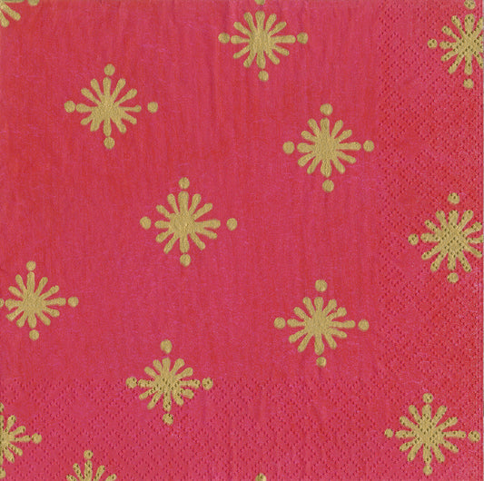 Berry Starry Red Gold Stars Caspari Paper Dinner Napkins 40 cm square 3 ply 20 pack