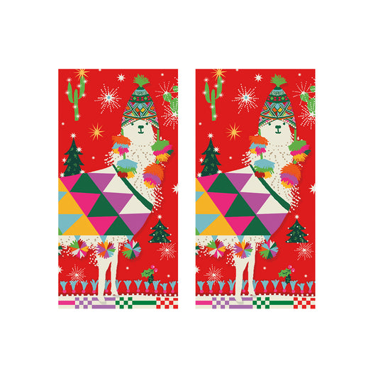 Hello Dolli Lama Christmas Caspari Paper Pocket Tissues - 2 packs of 10 tissues 21 cm square