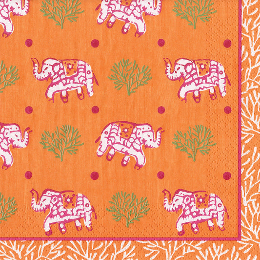 Orange Batik elephant Caspari Paper Cocktail Napkins 25 cm square 3 ply 20 pack