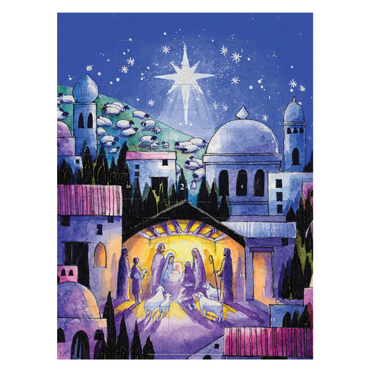 Nativity Scene Advent 38 x 28 cm flat with 24 doors Carousel Advent Calendar