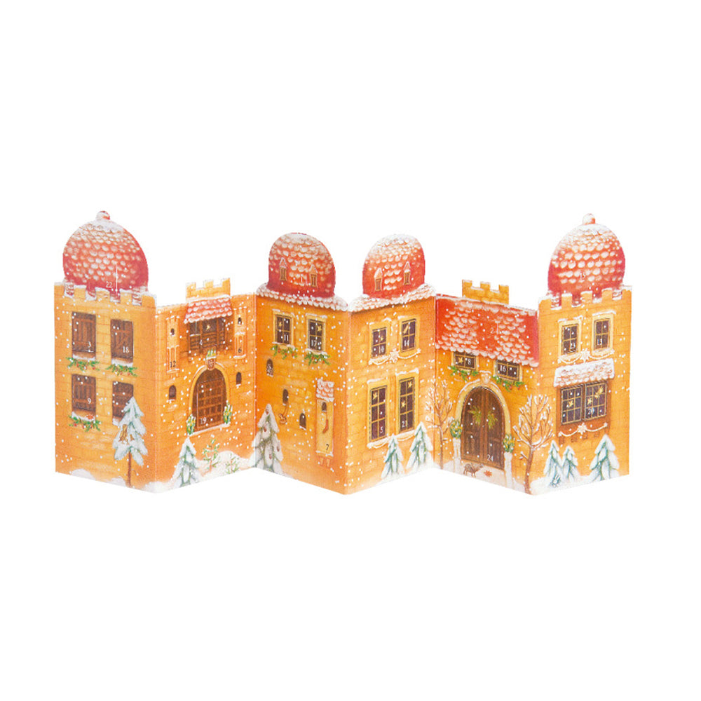 Advent Facades Orange Castle Advent Card with 24 doors and Envelope Concertina 16.5 x 11.5 cm