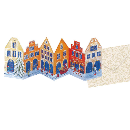 Advent Facades Orange Houses Advent Card with 24 doors and Envelope Concertina 16.5 x 11.5 cm
