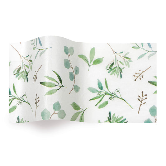 Eucalyptus Green Leaves Tissue Paper 5 Sheets of 20 x 30" Satinwrap Tissue Wrapping Paper