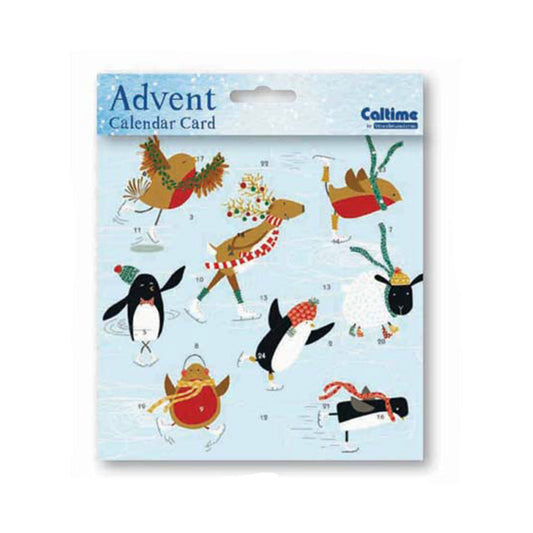 Skating Animals Skating Advent Calendar Card 160 x 160 mm Caltime with envelope