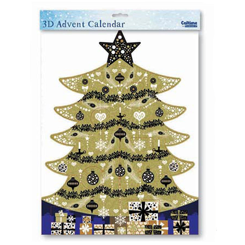 Golden Christmas Tree with Purple 3D Caltime Advent Calendar 41 x 31 x 31 cm