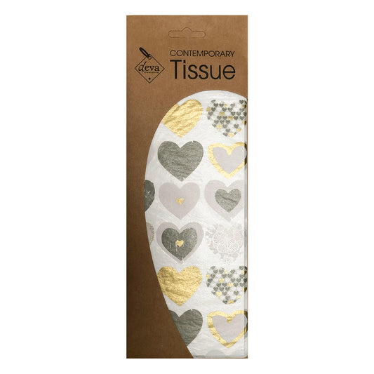 Gold Silver Hearts Tissue Paper 4 Sheets of 20 x 30" Deva Tissue Wrapping Paper