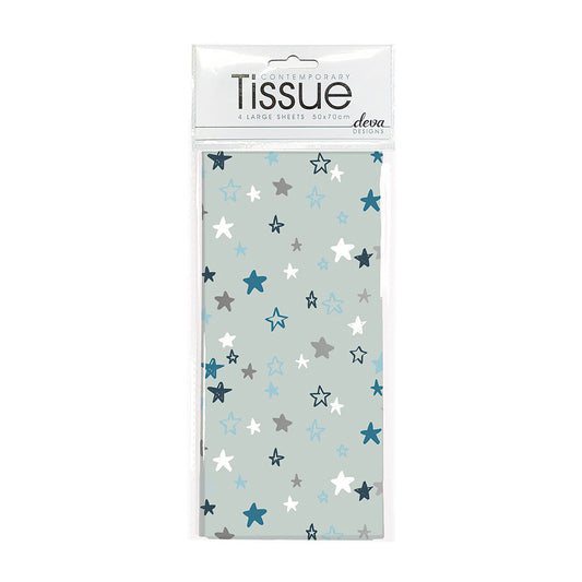 Mini Blue Stars Tissue Paper 4 Sheets of 20 x 30" Deva Tissue Wrapping Paper