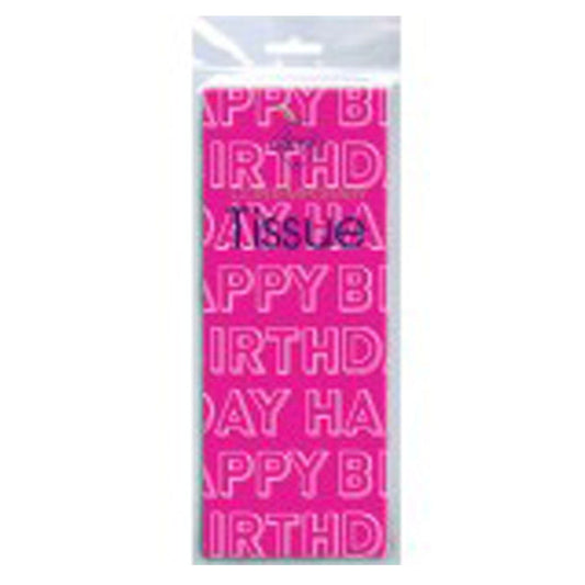 Essential Birthday Fuschia Text Y15 Tissue Paper 4 Sheets of 20 x 30" Deva Tissue Wrapping Paper