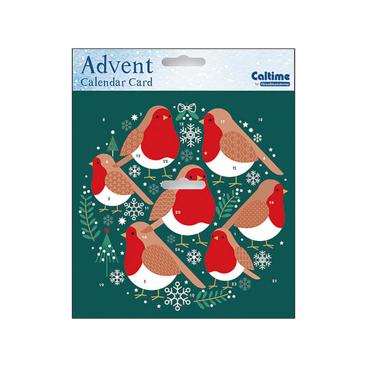 Robins Advent Calendar Card 160 x 160 mm Caltime with envelope