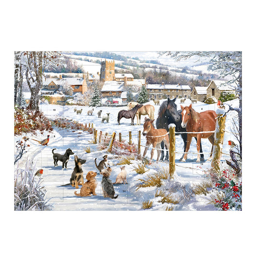 Horses Snowy Lane 350 x 245 mm Caltime Advent Calendar