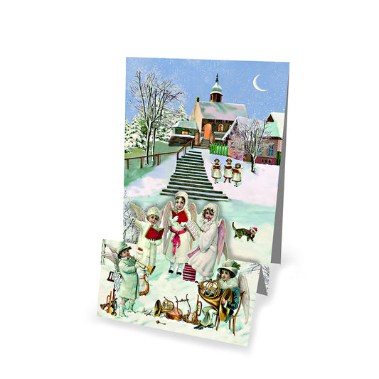 Cherubs Christmas Panorama Advent Card with 24 doors and envelope 16.5 x 11.5 cm