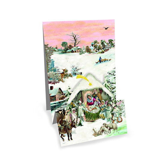 Nativity Christmas Panorama Advent Card with 24 doors and envelope 16.5 x 11.5 cm