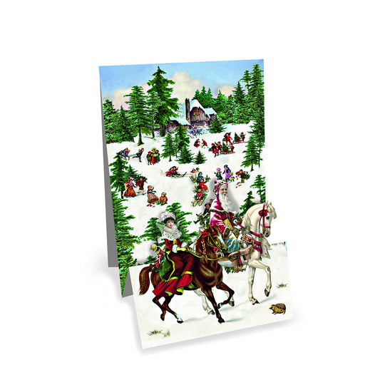 Santa Christmas Panorama Advent Card with 24 doors and envelope 16.5 x 11.5 cm