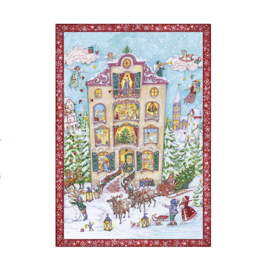 House Christmas is Coming Soon Advent Calendar Card Coppenrath 16.5 x 11 cm Gold Patterned Envelope
