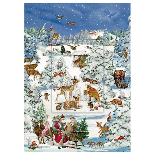 Animals in the Snow with 3D Image lenticular panel Coppenrath Advent Calendar 29.7 x 21 cm