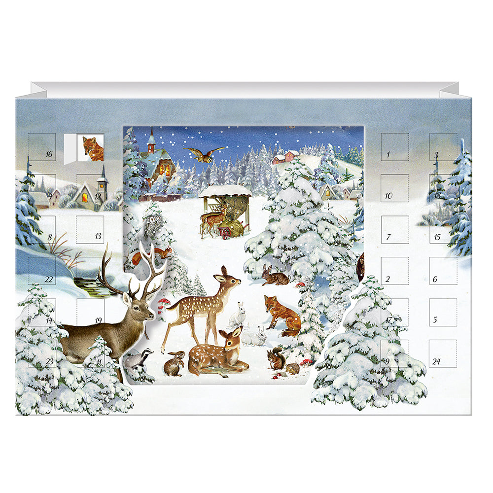 Deer Winter Woodland Walk Advent Calendar Card 3D effect Lenticular Panel Design by Barbara Behr 6.5 x 11.5 cm Glitter + Gold foil Envelope