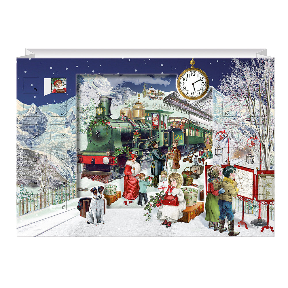 Train Winter Woodland Walk Advent Calendar Card 3D effect Lenticular Panel Design by Barbara Behr 6.5 x 11.5 cm Glitter + Gold foil Envelope