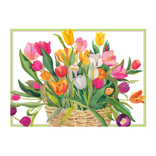 Caspari Easter Cards -Tulip Basket 5 cards per pack - 10 x 15 cm