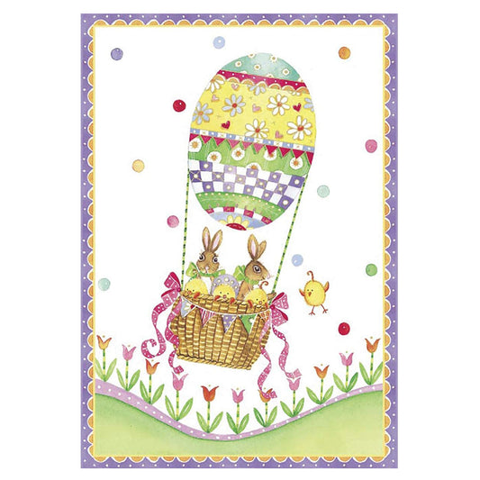 Caspari Easter Cards Bunnies in Balloon 5 cards per pack - 10 x 15 cm