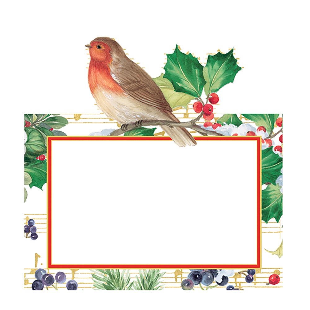 Winter Song Music Bird by Pamela Gladding Caspari Set of 8 Die-Cut Place Cards Size 9cm x 9cm