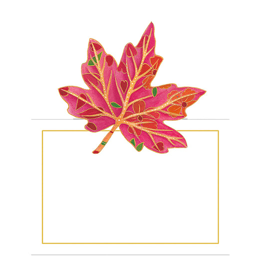 Jewelled Autumn Leaves by Parvaneh Holloway Caspari Set of 8 Die-Cut Place Cards Size 9cm x 9cm